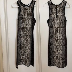 Carmen Marc Valvo Black and Cream w/a Touch Of Lurex Midi Dress Sz. SP